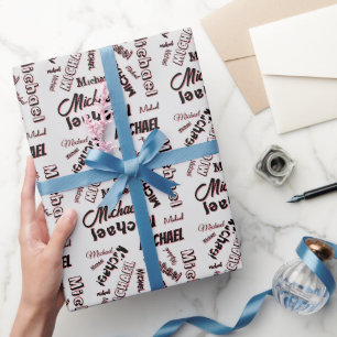 Papier Cadeau Votre nom motif monogramme rose couleur ombre