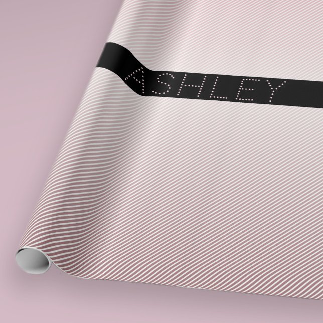 Papier Cadeau Votre nom | Ombre Rose mince et bandes blanches (Créateur téléchargé)