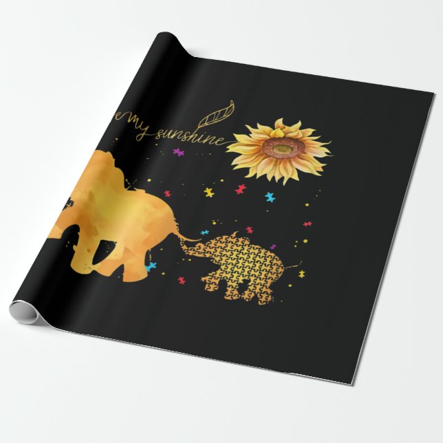 Papier Cadeau Vous êtes mon Sunshine tournesol Elephant Autisme (Déroulé)
