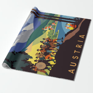 Papier Cadeau Voyage en Autriche Alpes Vintage