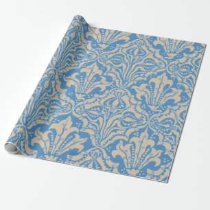 Papier Cadeau Walter Crane Art vintage graines et fleurs bleues