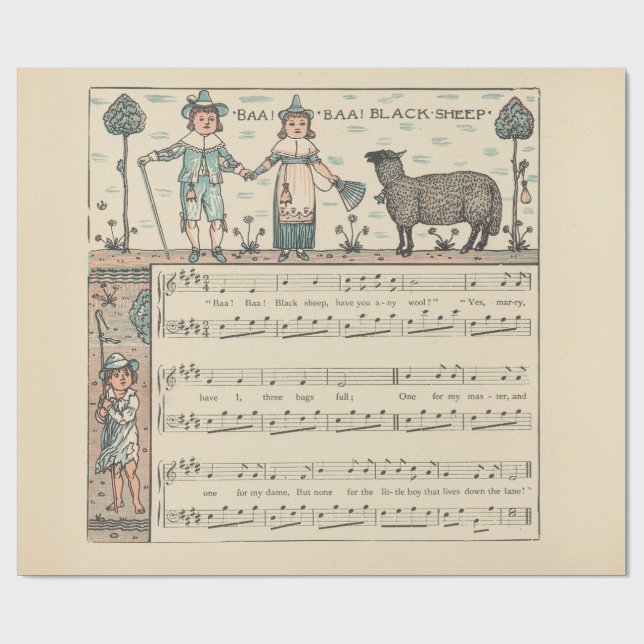 Papier Cadeau Walter Crane Baa Baa Mouton Noir Comptine (Plat)