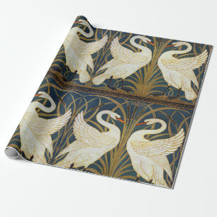 Papier Cadeau Walter Crane Vintage Cygne et Iris Art Nouveau