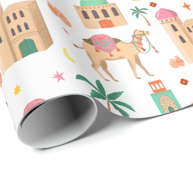 Papier Cadeau Wandering Camel Caravan Wrapping Paper (Coin rond)
