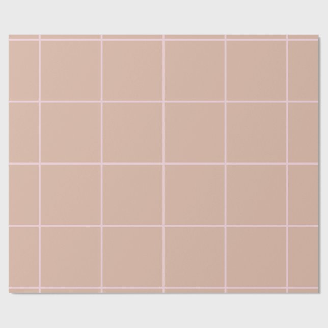 Papier Cadeau Warm Beige Grid Pattern Minimal Soft Check Design (Plat)