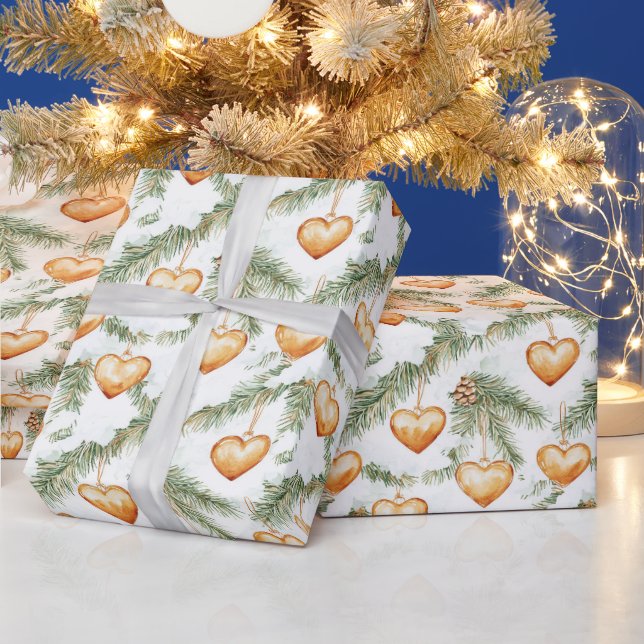 Papier Cadeau Warm Creamy Caramel Hearts Christmas Tree Branches (Vacances)