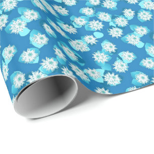 Papier Cadeau Water Lily motif, turquoise, bleu et blanc