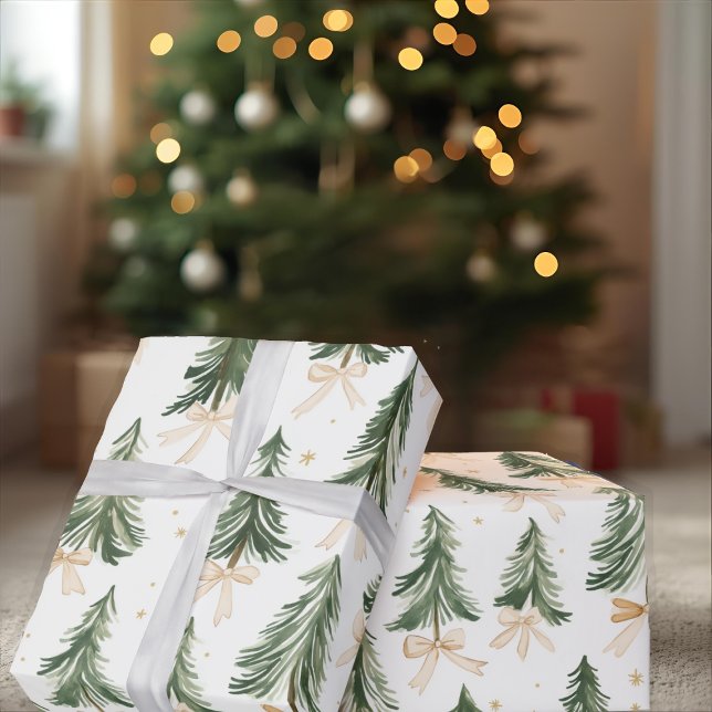 Papier Cadeau Watercolor Christmas Tree Wrapping Paper (Créateur téléchargé)