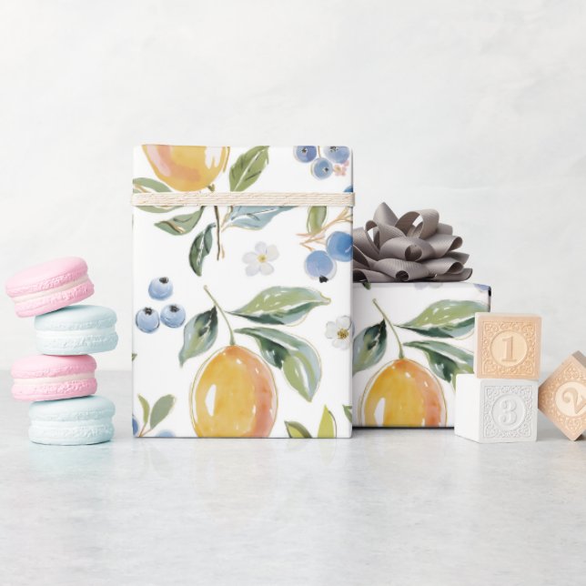 Papier Cadeau Watercolor Citrus & Blueberry Pattern (Baby Shower)