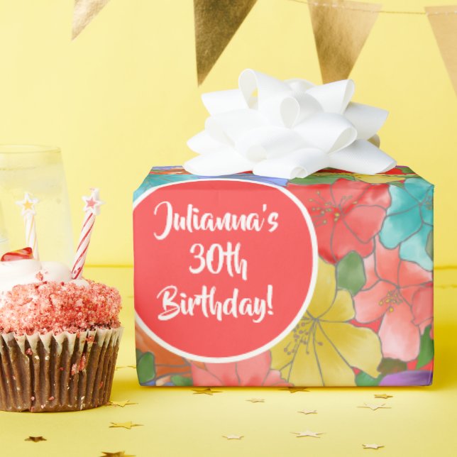 Papier Cadeau Watercolor Floral 30th Birthday Wrapping Paper (Fête d'anniversaire)