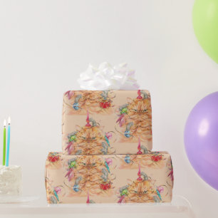 Papier Cadeau Watercolor Fun Cat Wrapped up in Christmas