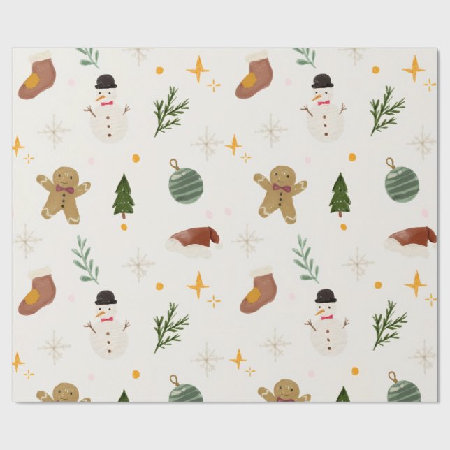 Papier Cadeau Watercolor Hand-Drawn Christmas Seamless Pattern  (Plat)