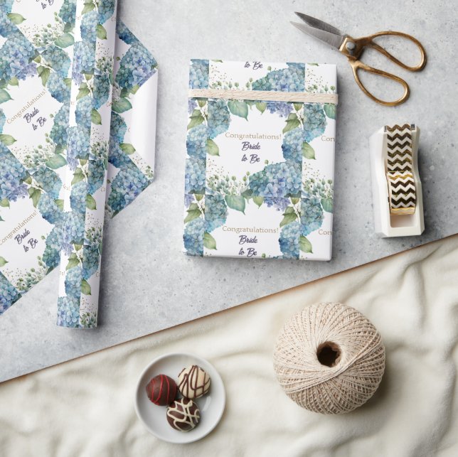 Papier Cadeau Watercolor Hydrangeas “Congratulations” Wrapping  (Artisanat)