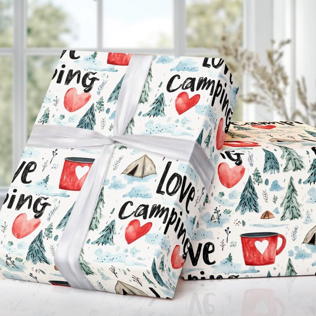 Papier Cadeau Watercolor Love Camping Illustration de voyage (Watercolor Love Camping Travel Illustration Wrapping Paper)