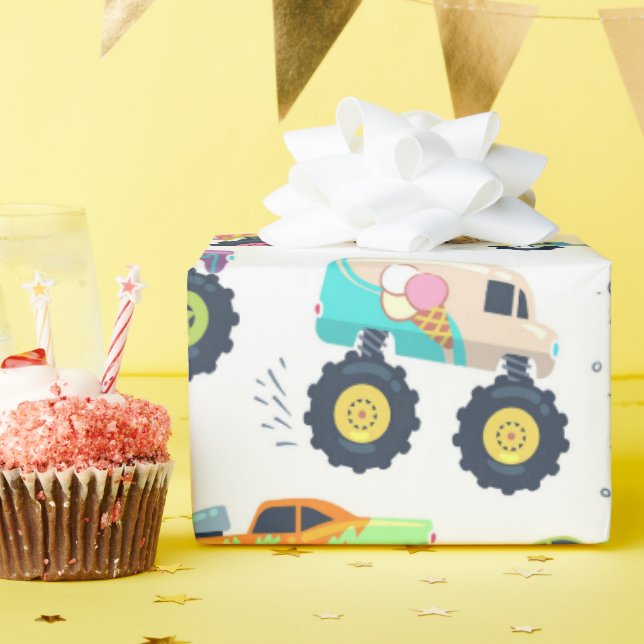 Papier Cadeau Watercolor Monster Car Trucks kids (Fête d'anniversaire)