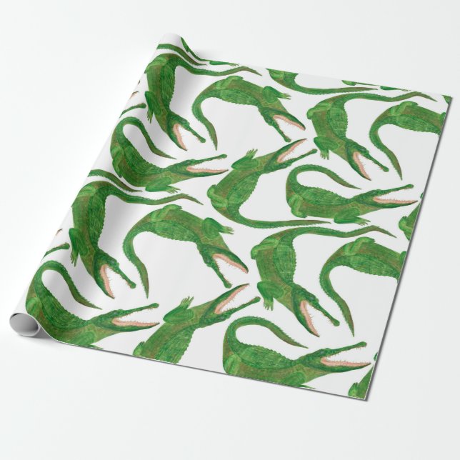 Papier Cadeau watercolor painting seamless pattern with crocodil (Déroulé)