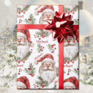 Papier Cadeau Watercolor Père Noël Ajouter le nom Christmas Cott