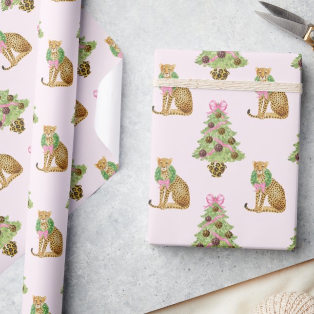 Papier Cadeau Watercolor Preppy Leopard Christmas Tree (Créateur téléchargé)