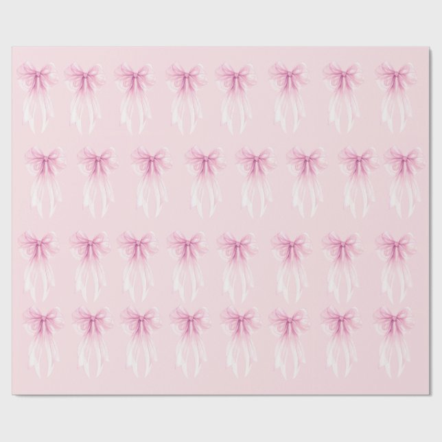 Papier Cadeau Watercolor Ribbon & Heart Coquette Gift Wrap (Plat)