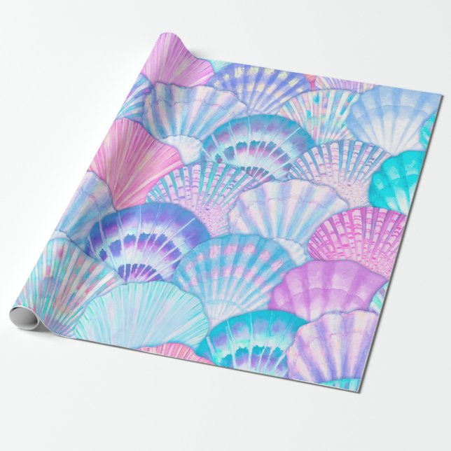 Papier Cadeau Watercolor sea shell seamless pattern. Hand drawn  (Déroulé)