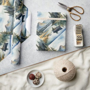 Papier Cadeau Watercolor Style Homme Pêche de Boat Lake