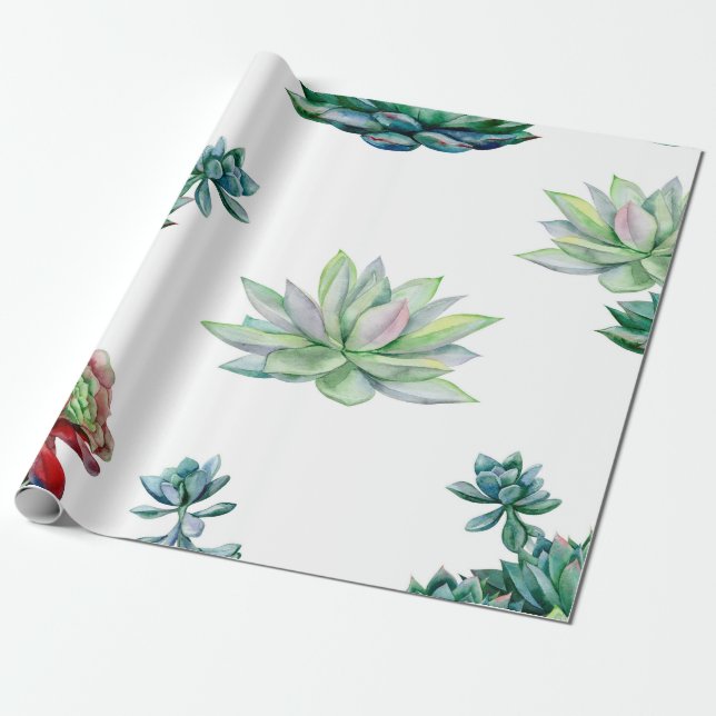 Papier Cadeau Watercolor succulents seamless pattern, echeveria  (Déroulé)