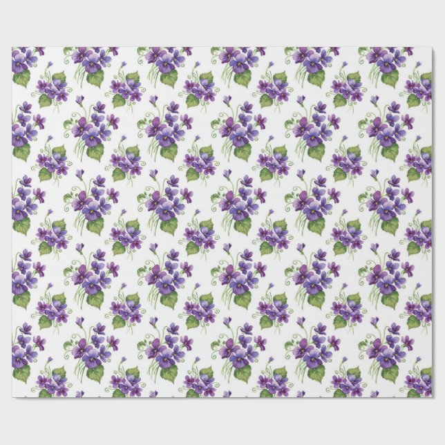 Papier Cadeau Watercolor Violet Flowers Bouquet  (Plat)