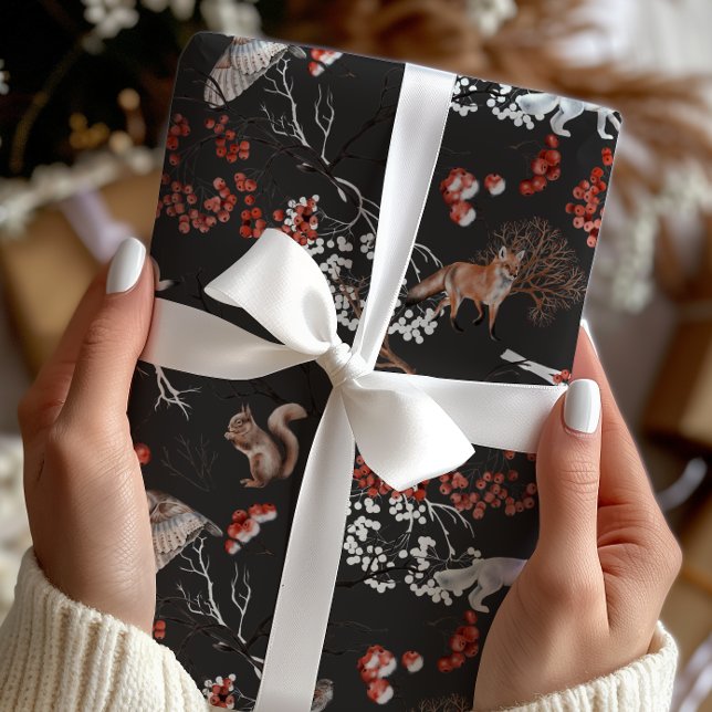 Papier Cadeau Watercolor Woodland Berries and Animals Christmas (Créateur téléchargé)