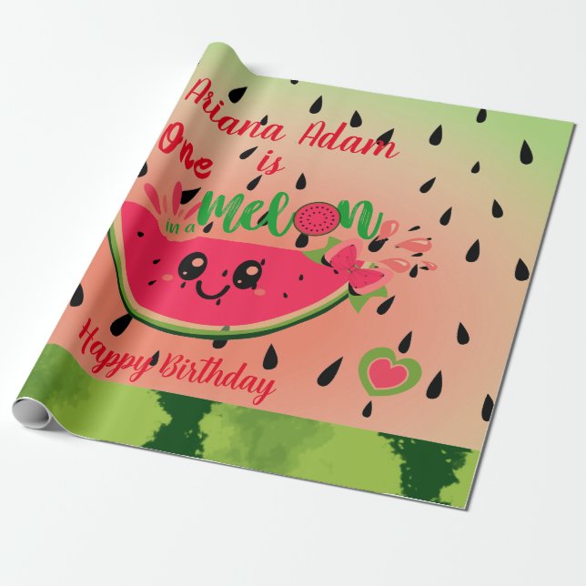 Papier Cadeau Watermelon One in a Melon Girl's First Birthday (Déroulé)