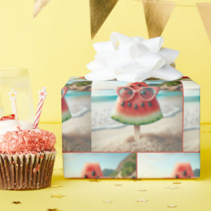 Papier Cadeau Watermelon Popsicle portant des lunettes de soleil
