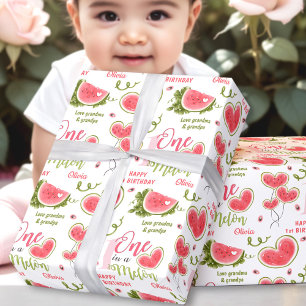 Papier Cadeau Watermelon rose Été 1er Anniversaire Fille Nom Tex