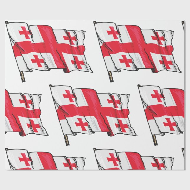 Papier Cadeau Waving Georgia Flag Red and White Five Crosses (Plat)