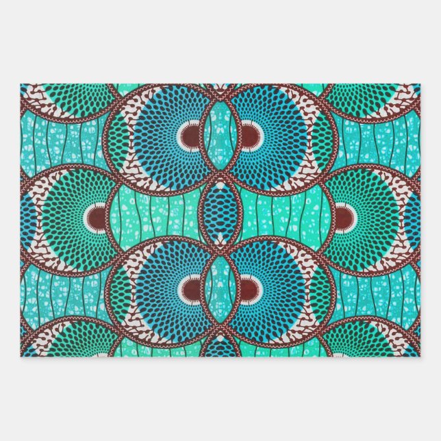 Papier cadeau Wax Africain turquoise (Devant 3)