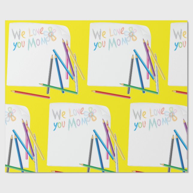 Papier Cadeau We Love You Mom Hand-Drawn Crayon Art (Plat)