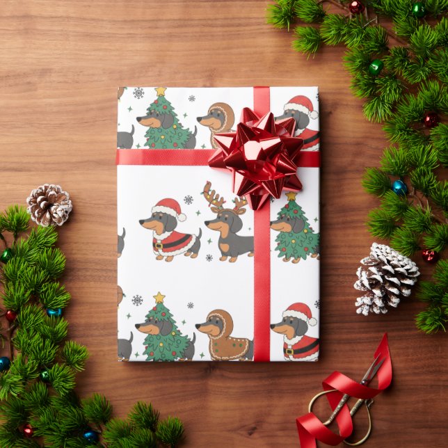 Papier Cadeau Weiner Dogs Christmas Holiday Wrapping Paper (Cadeau de vacances)