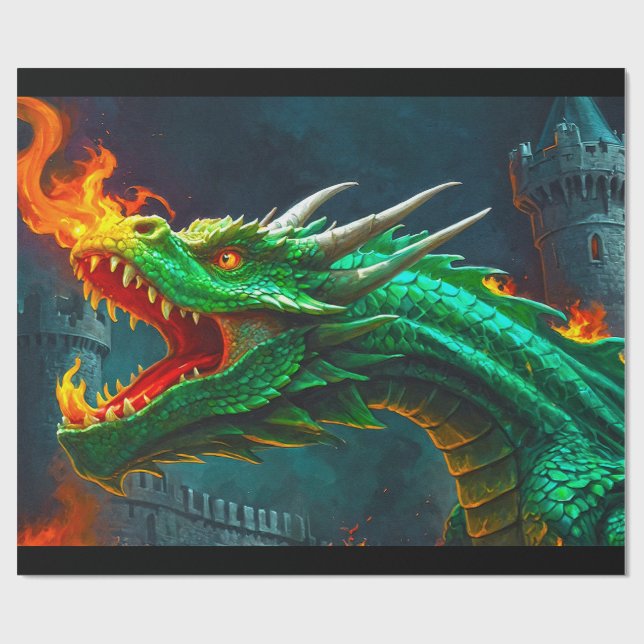Papier Cadeau Welsh Dragon fournit le chauffage pour le château  (Plat)