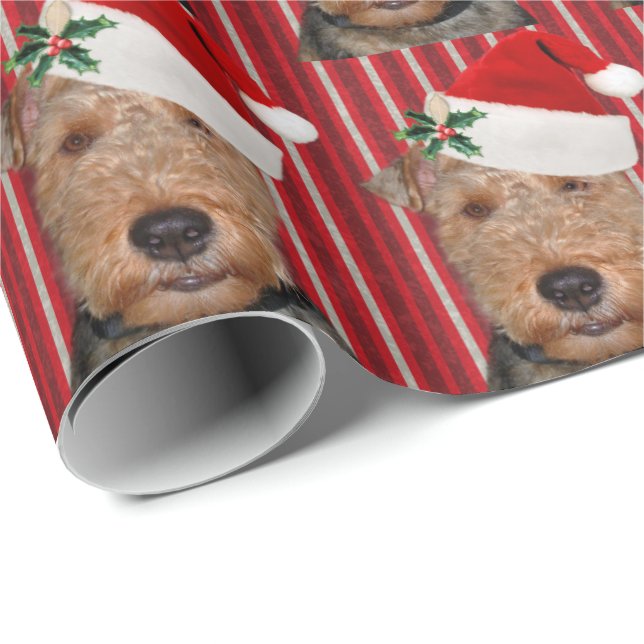 Papier Cadeau Welsh Terrier avec le casquette du Père Noël (Coin rond)