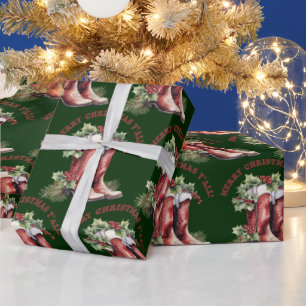 Papier Cadeau Western Cowboy Boot Joyeux Noël Y'all