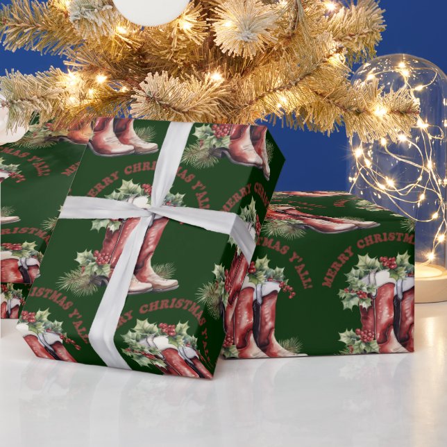Papier Cadeau Western Cowboy Boot Joyeux Noël Y'all (Vacances)