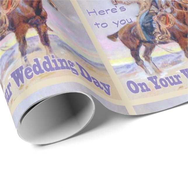 Papier Cadeau Western Cowboy On Horse Mariage Toast Enveloppemen (Coin rond)