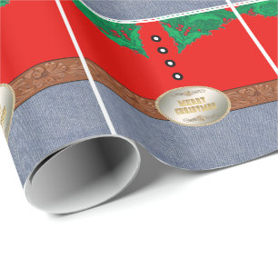 Papier Cadeau Western Cowboy Père Noël Belt Buckle Red Shirt Jea