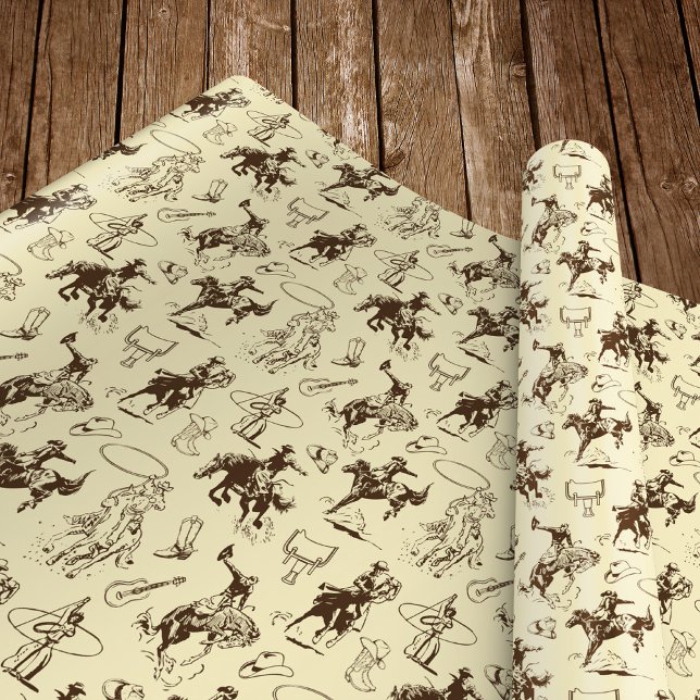 Papier Cadeau Western Cowboy Rodeo Motif Beige (Créateur téléchargé)