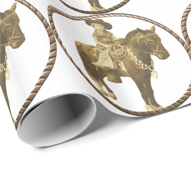 Papier cadeau Western Enveloppement Vintage Cowgir (Coin rond)