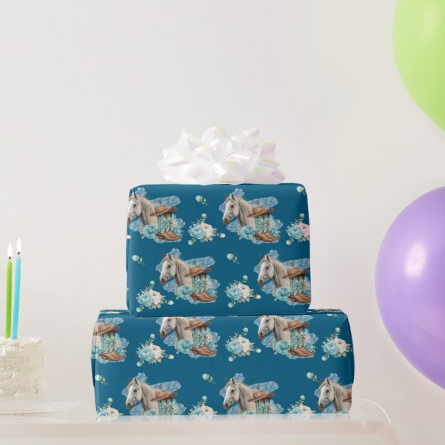 Papier Cadeau Western Horse Birthday Wrapping Paper – Navy (Cadeaux de fête)