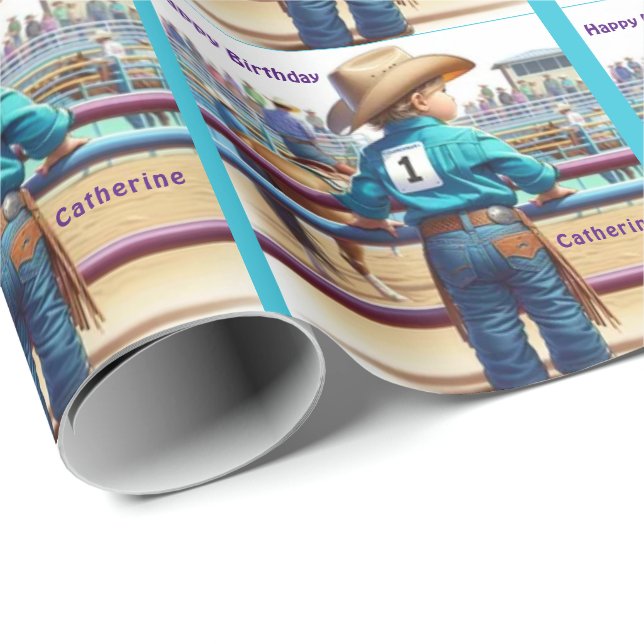 Papier Cadeau Western Little Cowgirl First Birday Rodeo Custom (Coin rond)