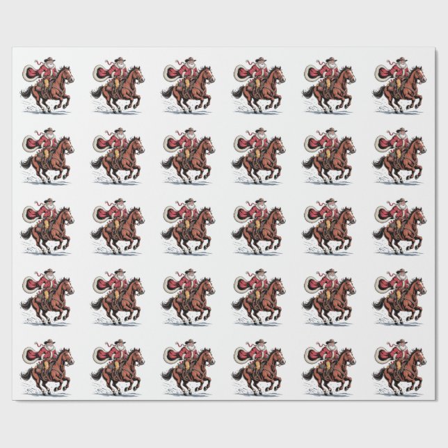 Papier Cadeau Western Riding Rodeo Horse Cowboy Santa Christmas (Plat)