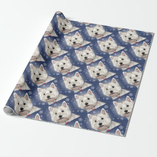 Papier Cadeau Westie BLEU de NOËL