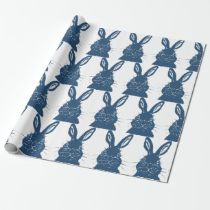 Papier Cadeau Whimsical Blue & White Bunny Rabbit Motif de Pâque