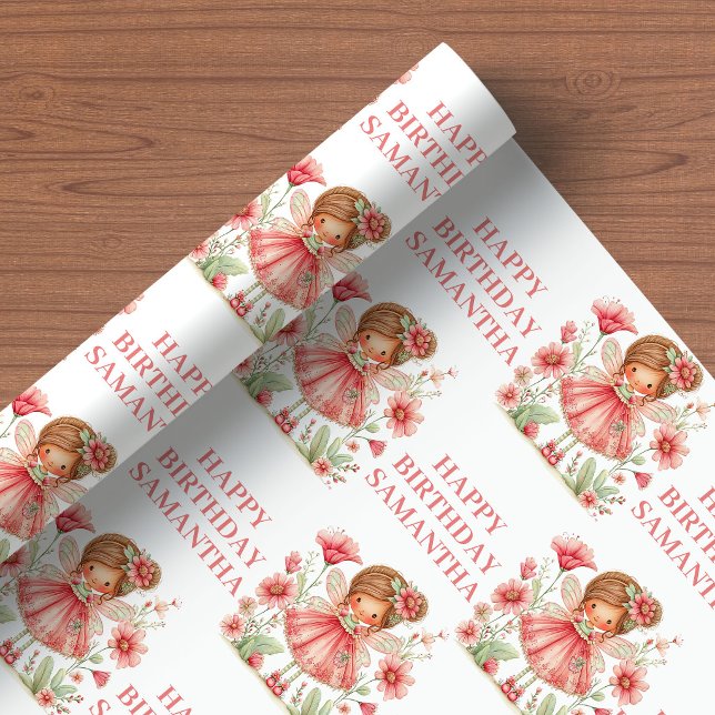 Papier Cadeau Whimsical Fairy Girl 1st Birthday Blush Pink  (Whimsical Fairy Girl 1st Birthday Blush Pink wrapping paper)