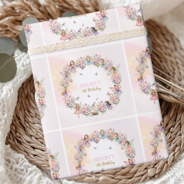Papier Cadeau Whimsical flower fairy garden 5th birthday  (Créateur téléchargé)